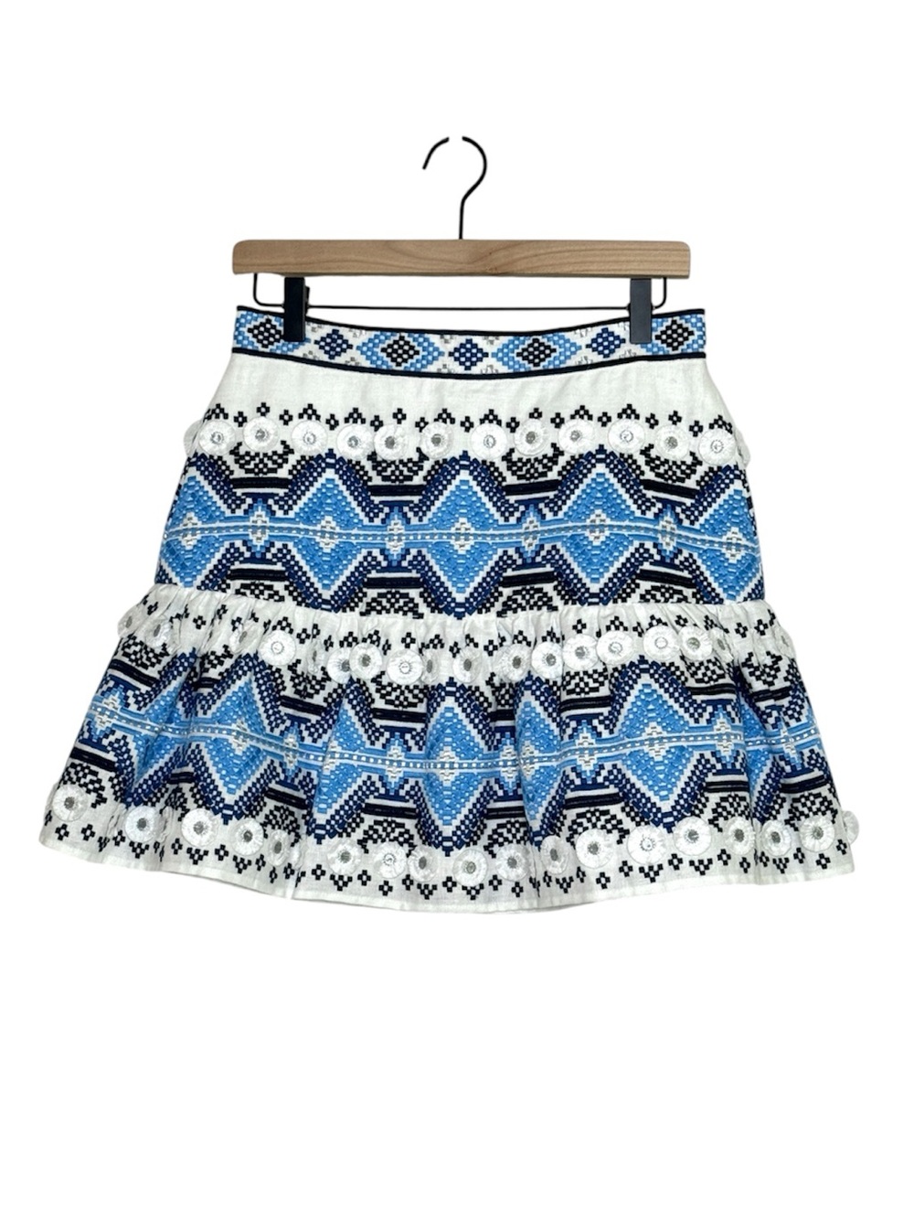 Alexis Embroidered Mini Skirt Lucille Western Scandi Boho Blue White SZ Medium